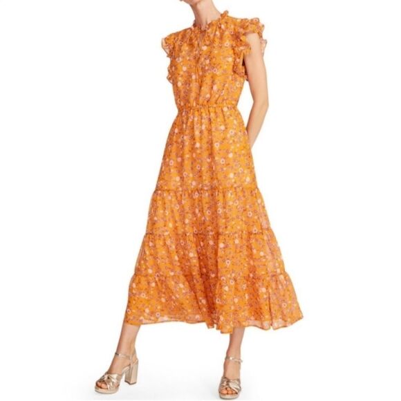 NWT BB Dakota by Steve Madden Midi Floral Chiffon Dress - Picture 2 of 8